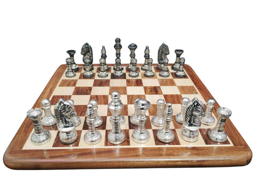 Elegant 2.75-inch Brass Staunton-style chess pieces with premium craftsmanship, paired with a soft velvet pouch for safe storage, offering elegance and durability