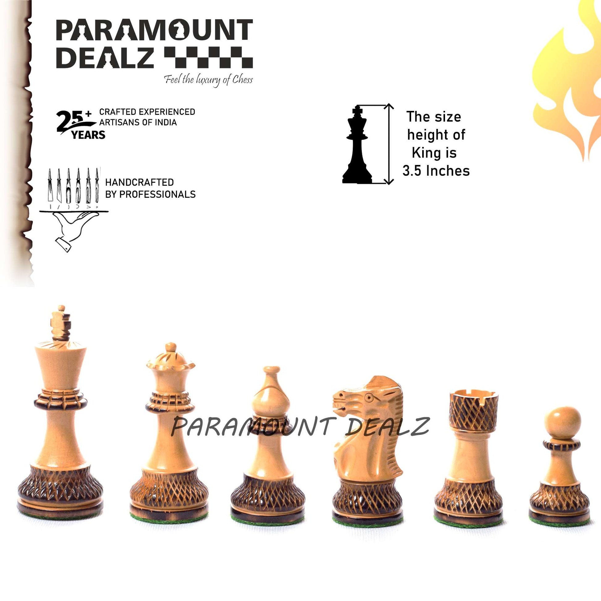 Handcrafted Chess Pieces in Burnt Box Wood