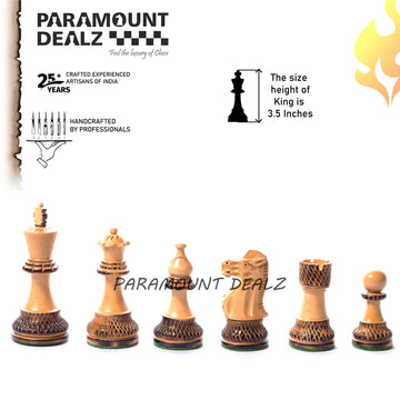 Handcrafted Chess Pieces in Burnt Box Wood