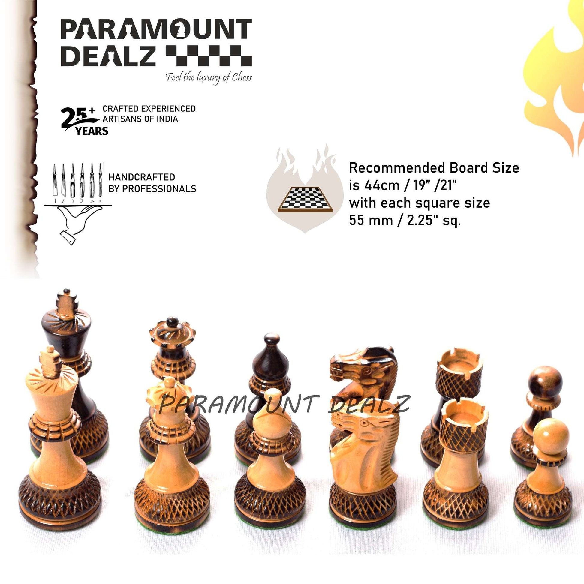 Handcrafted Chess Pieces in Burnt Box Wood