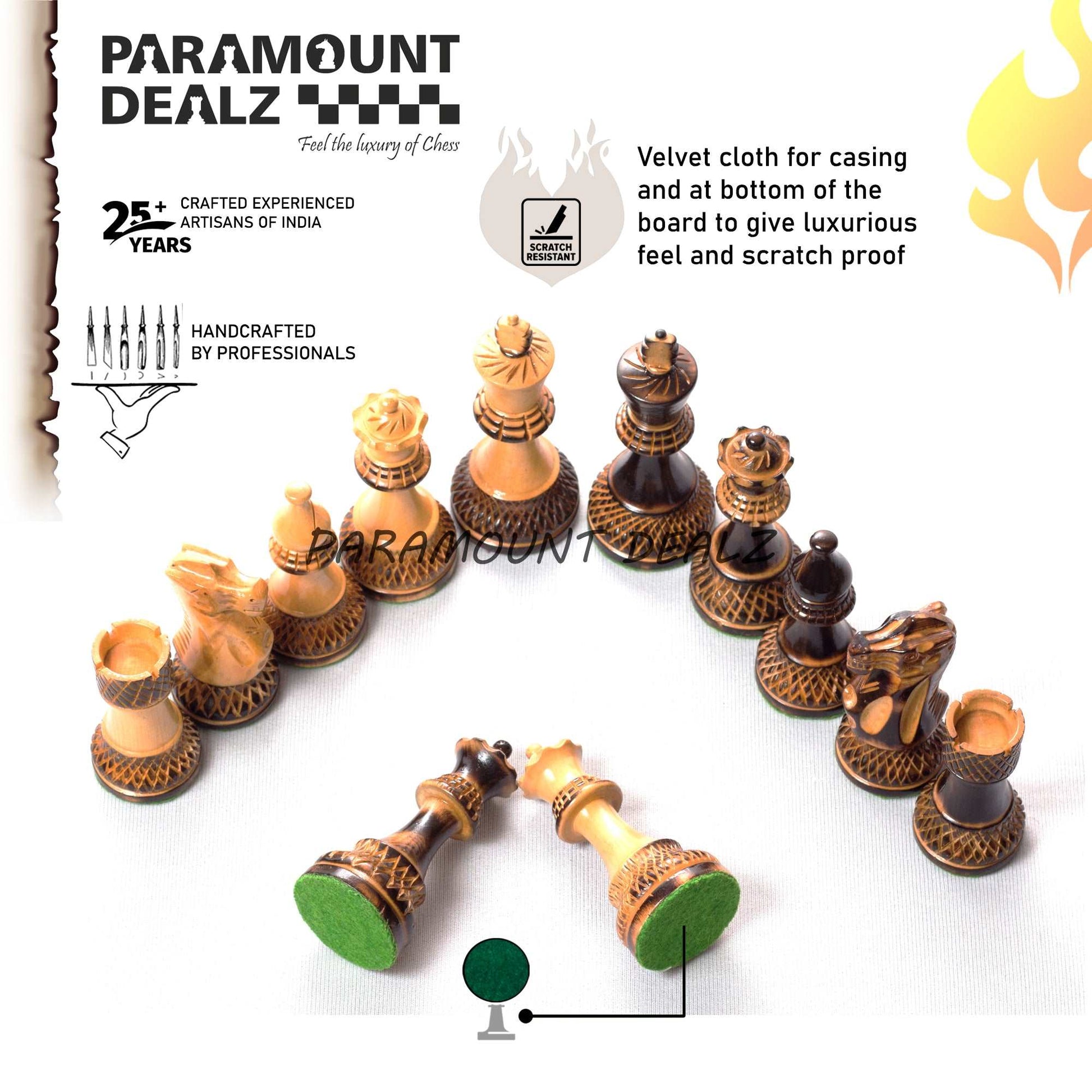 Handcrafted Chess Pieces in Burnt Box Wood