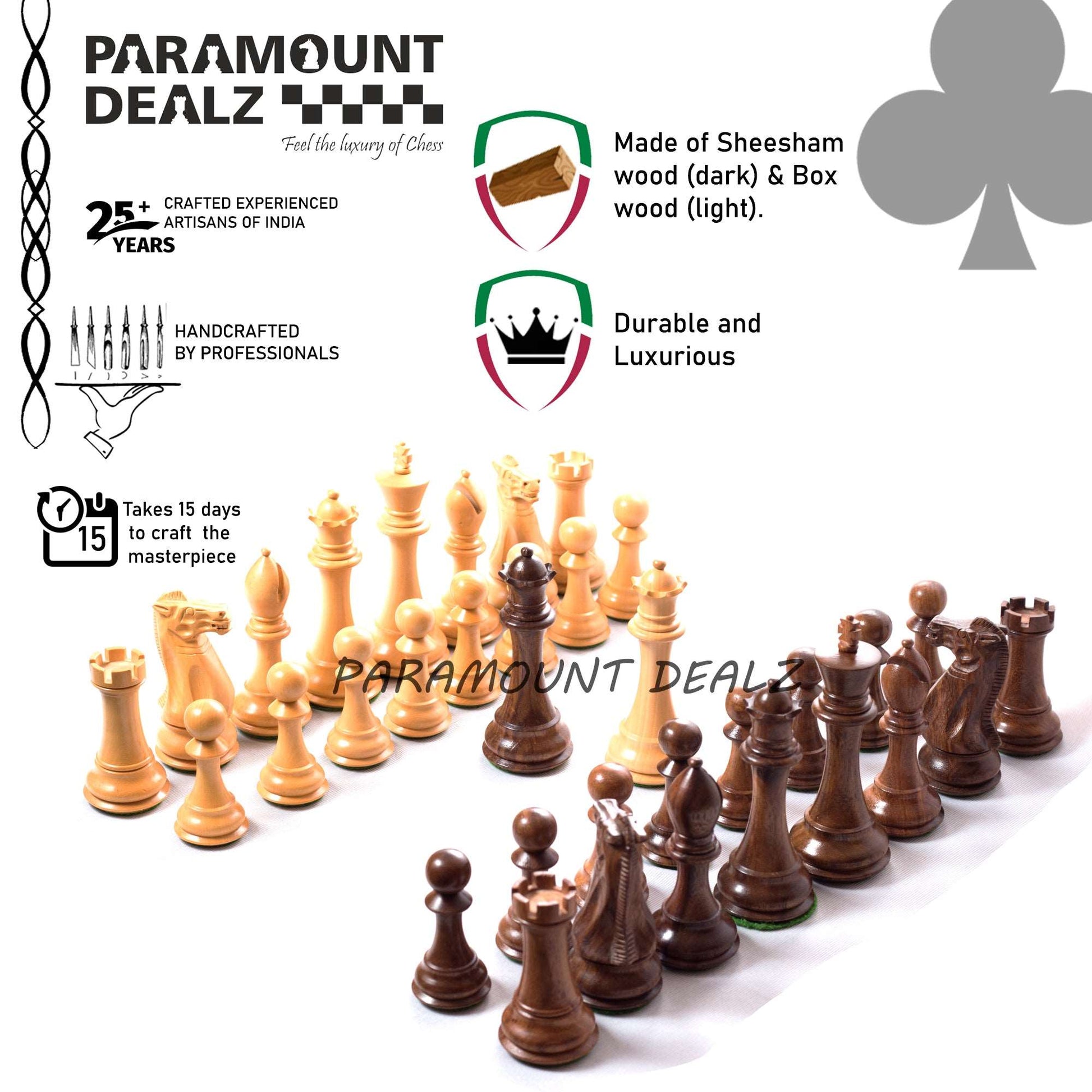 Collector's Club Staunton Series Chess Pieces in Indian