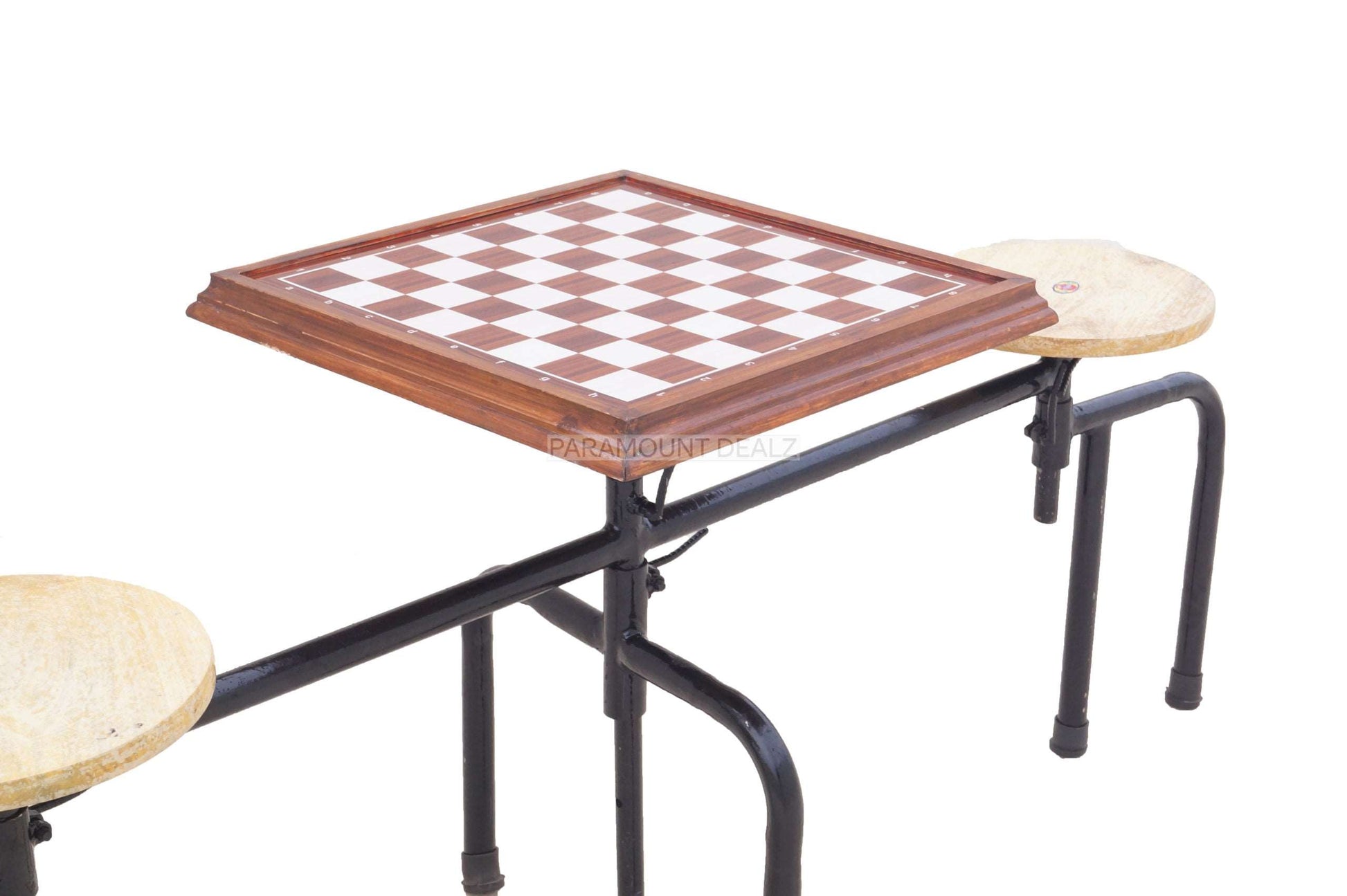 Metallic Premium Chess Table with 2 attached stools
