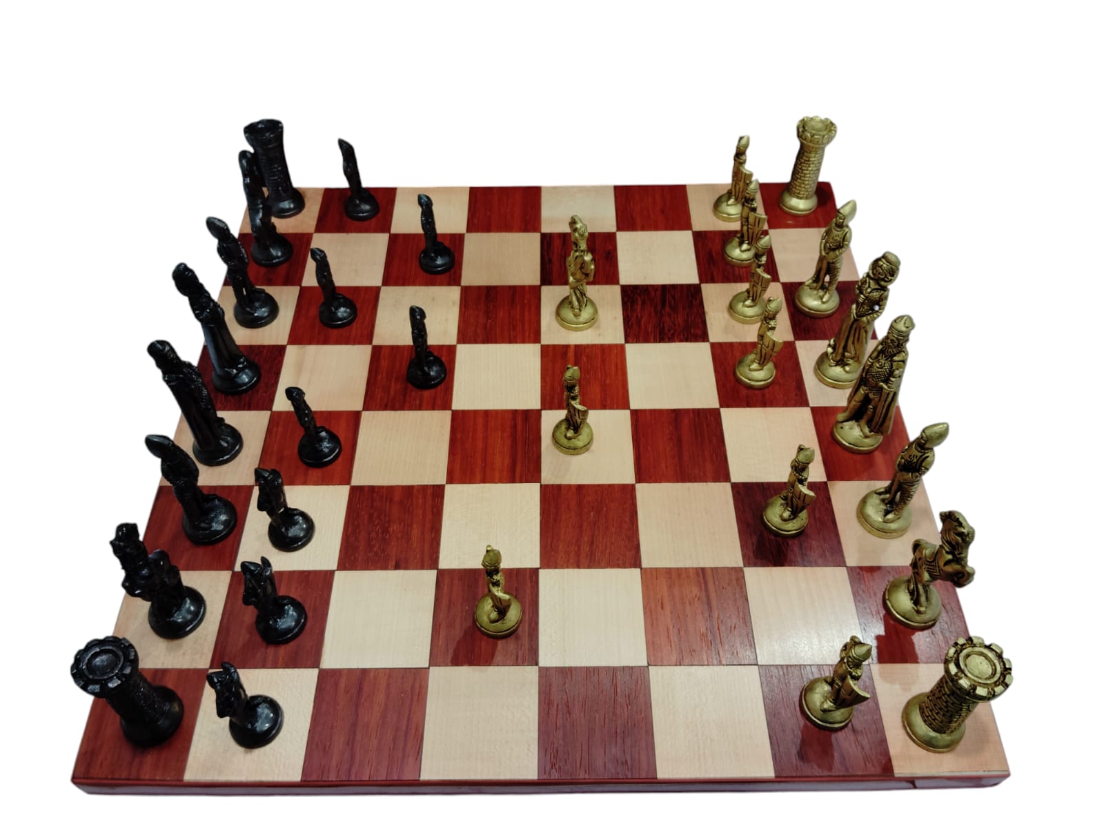 16 inch Bud Rosewood Chess Board with English Style Brass Chess Pieces Set ♟️