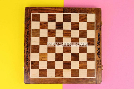 Paramount Dealz Personalized Quote Special Folding Wooden Chess Board Game Set with Magnetic Staunton Style Wooden Chess Pieces