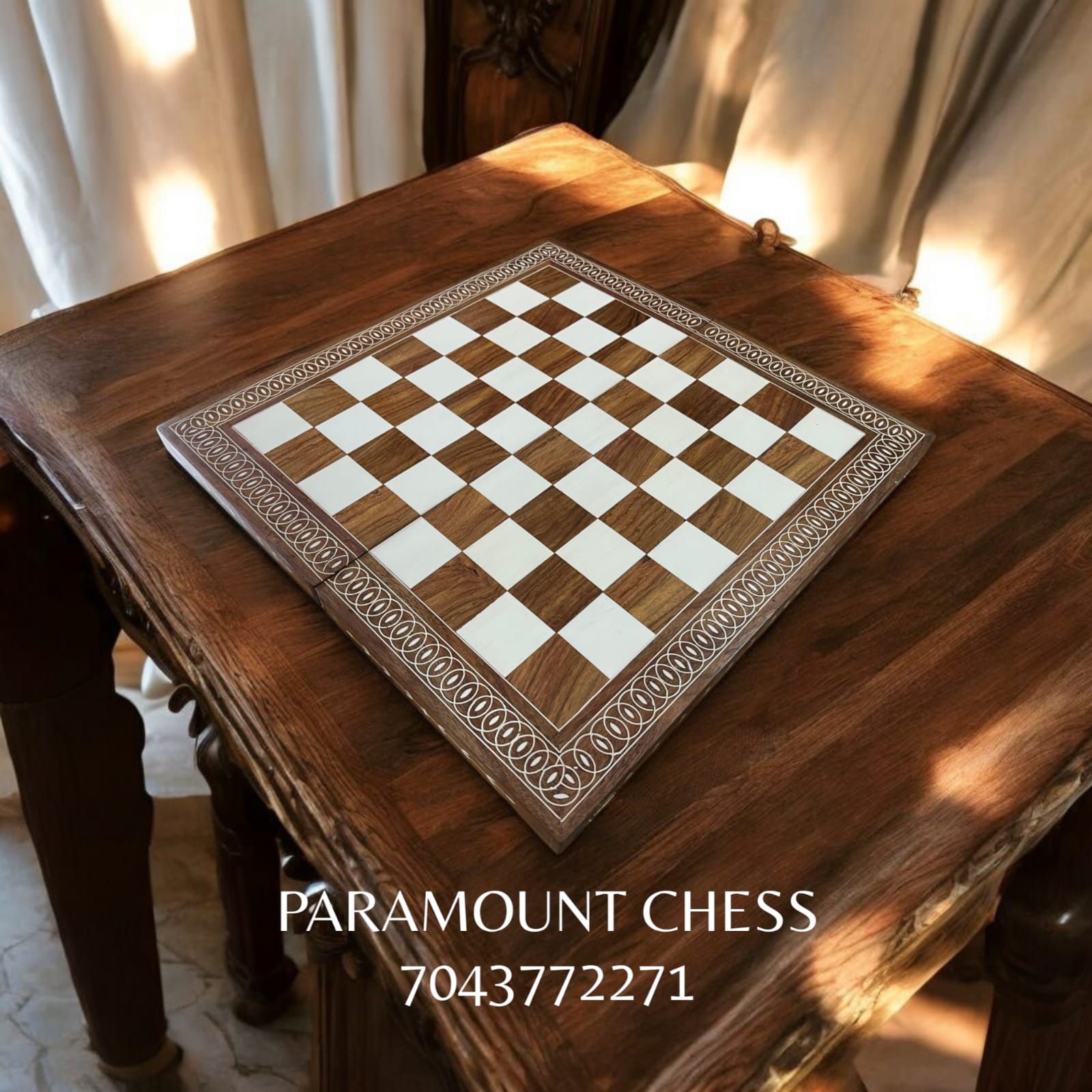 18 Inch Foldable Spirle design Inlay chess set with 3.75 Inch wooden chess pieces