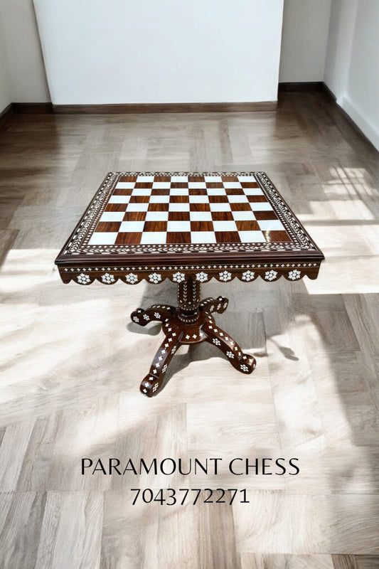 20 Inch Inlay chess table with octopus leg with 3.75 Inch wooden chess pieces