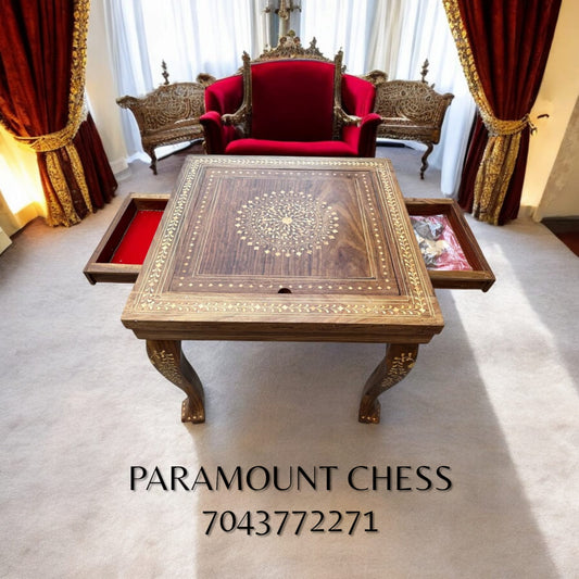 20 Inch 3 in one Backgammon with coins and  chess Table with 3.75 inch wooden pieces and display table