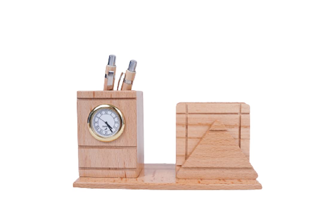 Paramount Dealz Personalized Gift, Wooden Desk Organizer with Clock