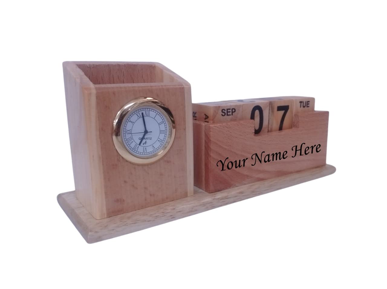 Paramount Dealz Personalized Gift, Wooden Desk Organizer with Clock