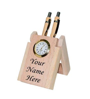 Paramount Dealz Personalized Gift, Wooden Desk Organizer with Clock