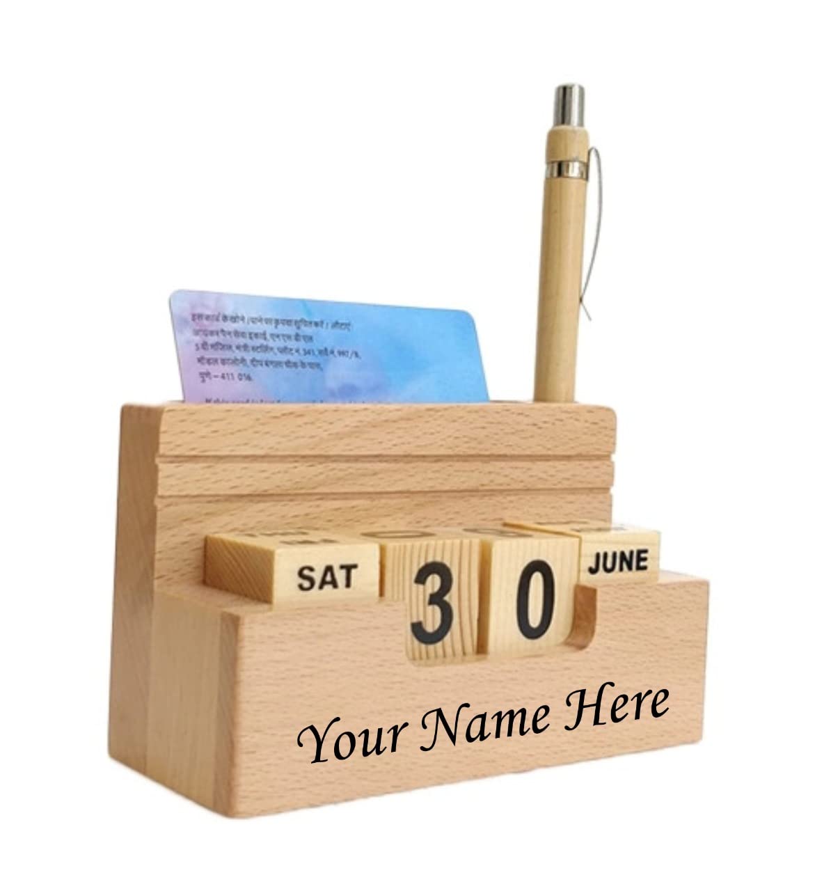 Paramount Dealz Personalized Gift, Wooden Desk Organizer with Clock