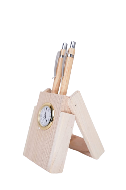 Paramount Dealz Personalized Gift, Wooden Desk Organizer with Clock