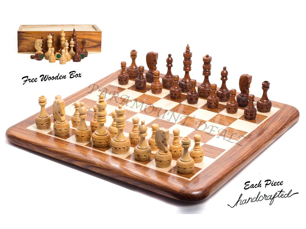 Hand Crafted Wooden Inlaid Carving Chess Set