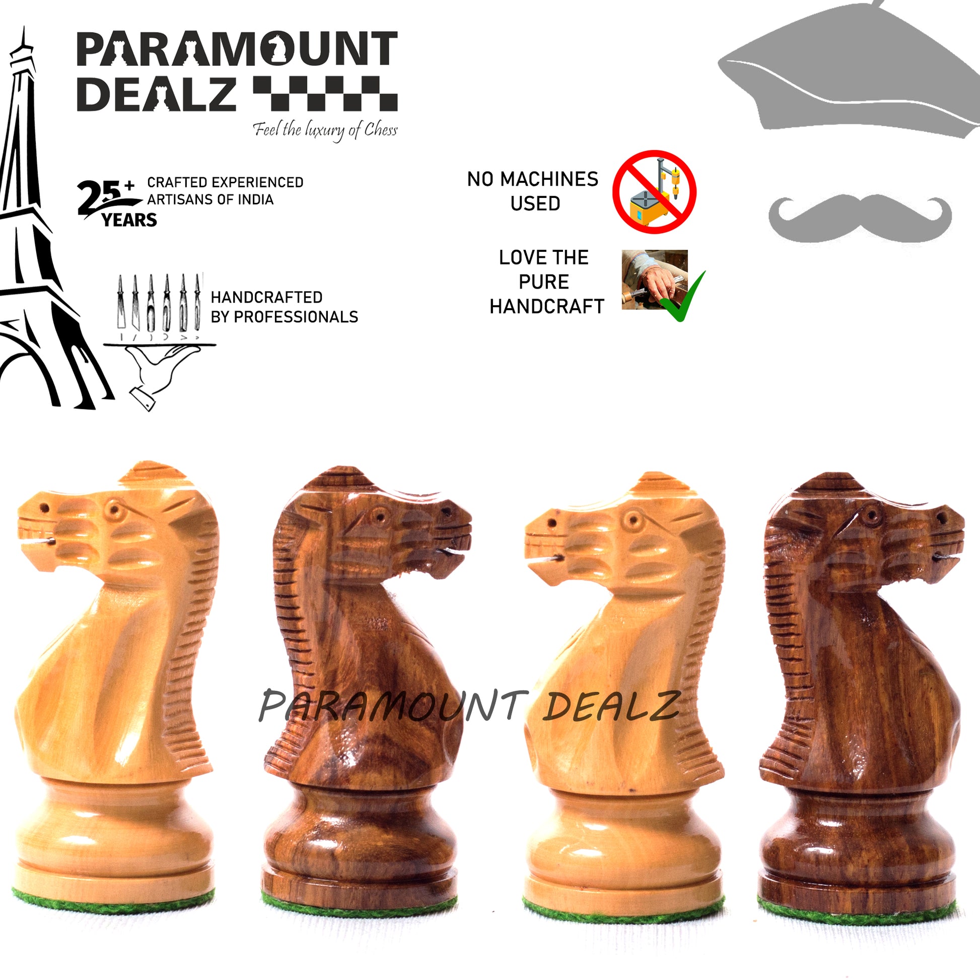 Single Staunton Series Wooden weighted Chess Pieces in Sheesham & Box Wood