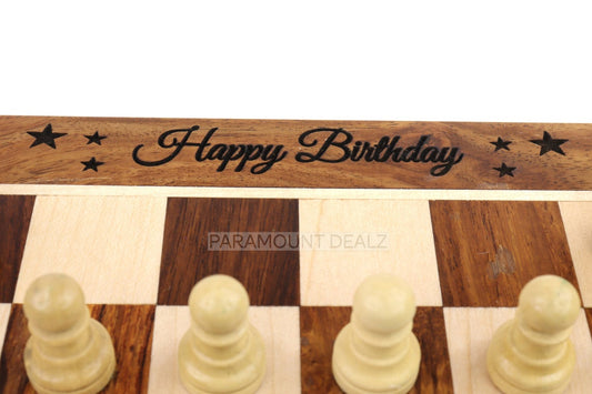 Pramount Dealz Happy Birthday Personalized Wooden Magnetic Chess Board Game Set - Best for Travel | Made from Golden Rosewood Hand Crafted with Staunton Pieces