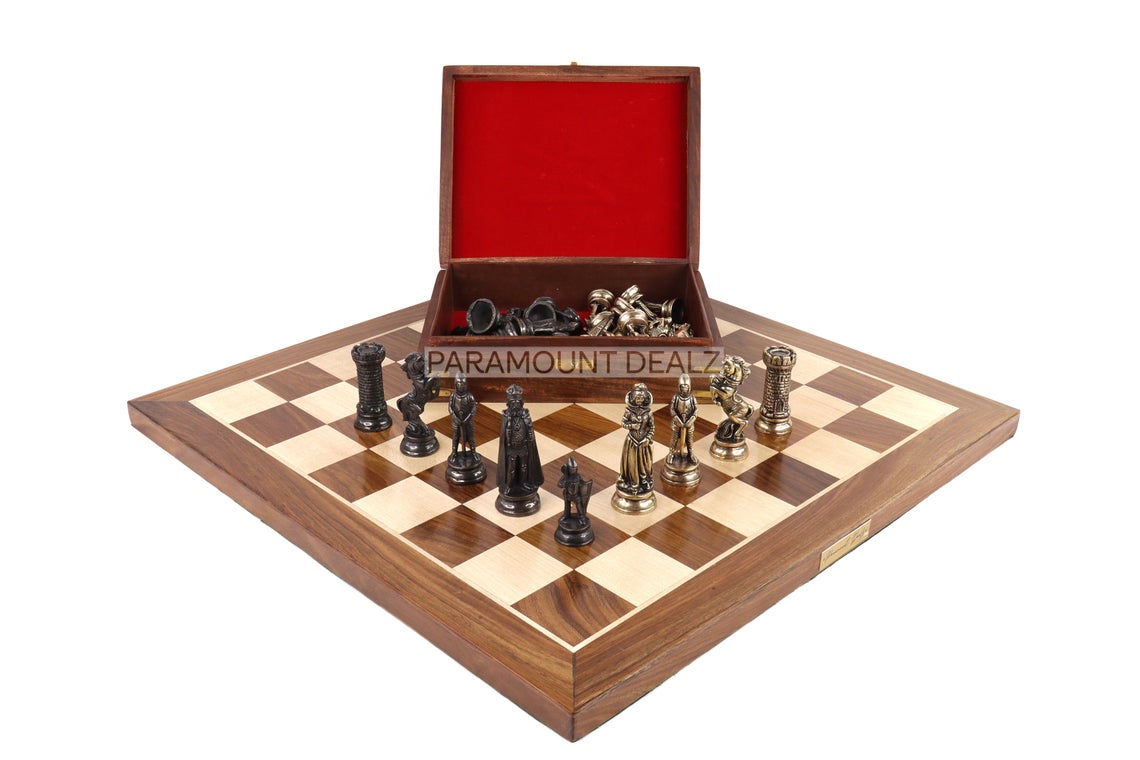 Wooden Chess Board with Chess Pieces and Chess Box