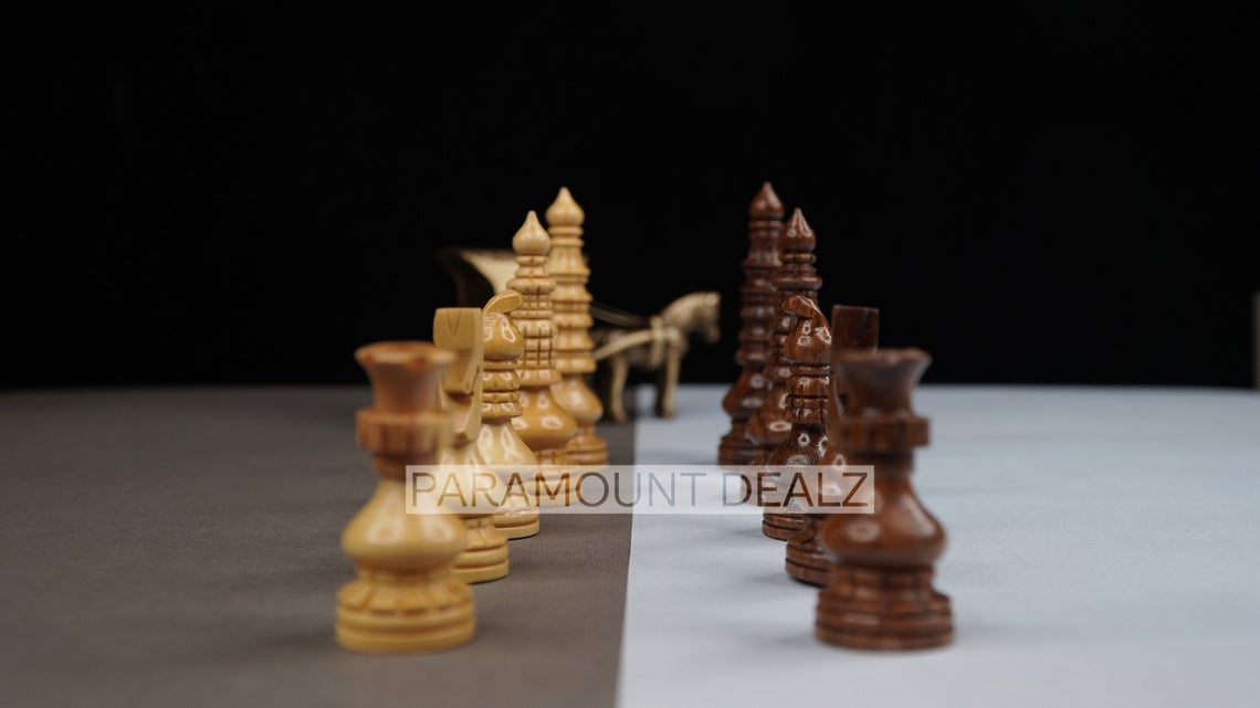 Paramount Dealz Handcrafted Wooden Chess Pieces with Velvet Carry Pouch