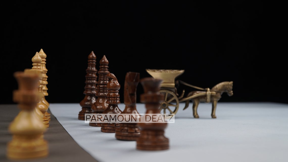 Paramount Dealz Handcrafted Wooden Chess Pieces with Velvet Carry Pouch