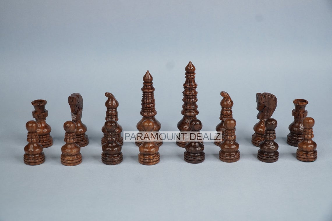 Paramount Dealz Handcrafted Wooden Chess Pieces with Velvet Carry Pouch