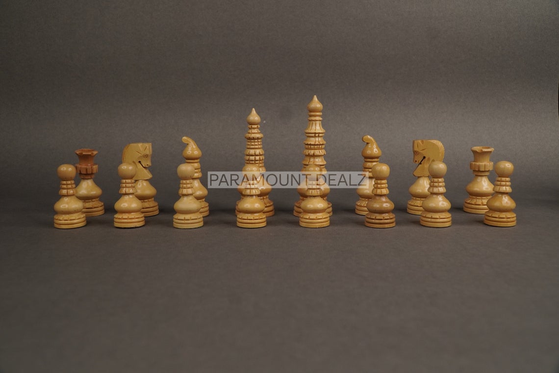 Paramount Dealz Handcrafted Wooden Chess Pieces with Velvet Carry Pouch