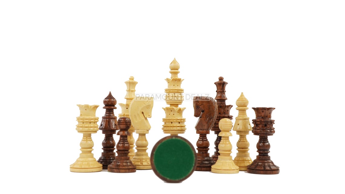 King Size Handmade Wooden 32 Chessmen Chess Pieces Set