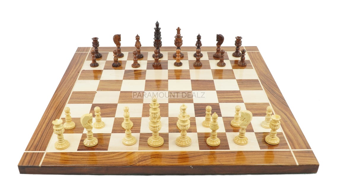 King Size Handmade Wooden 32 Chessmen Chess Pieces Set