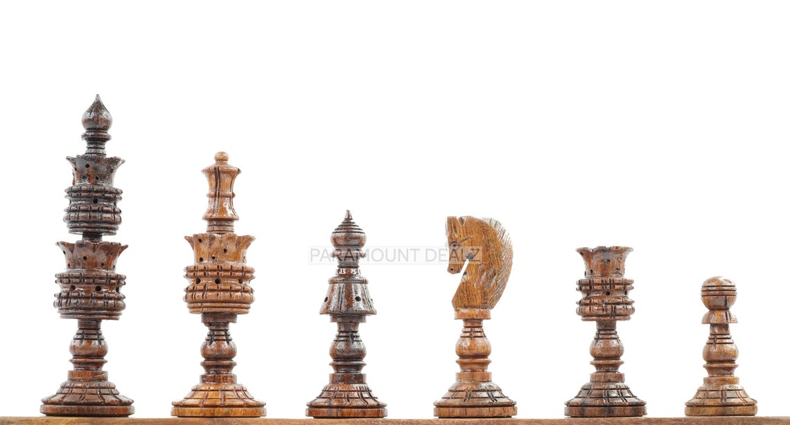 King Size Handmade Wooden 32 Chessmen Chess Pieces Set