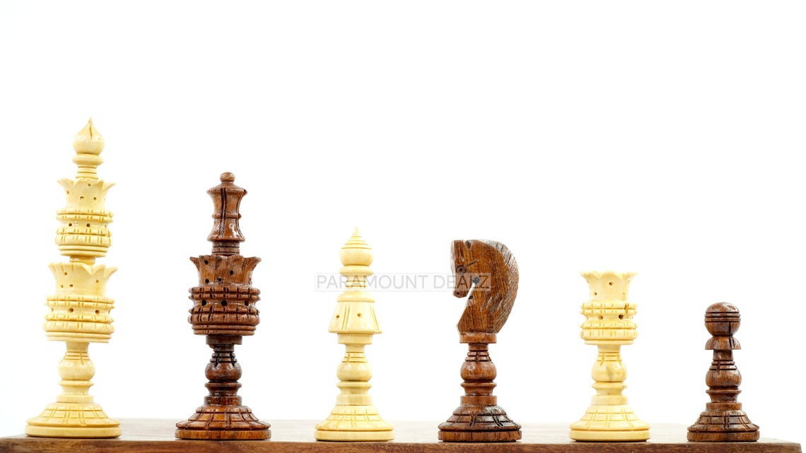 King Size Handmade Wooden 32 Chessmen Chess Pieces Set