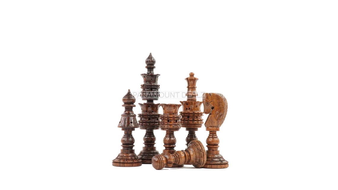 King Size Handmade Wooden 32 Chessmen Chess Pieces Set