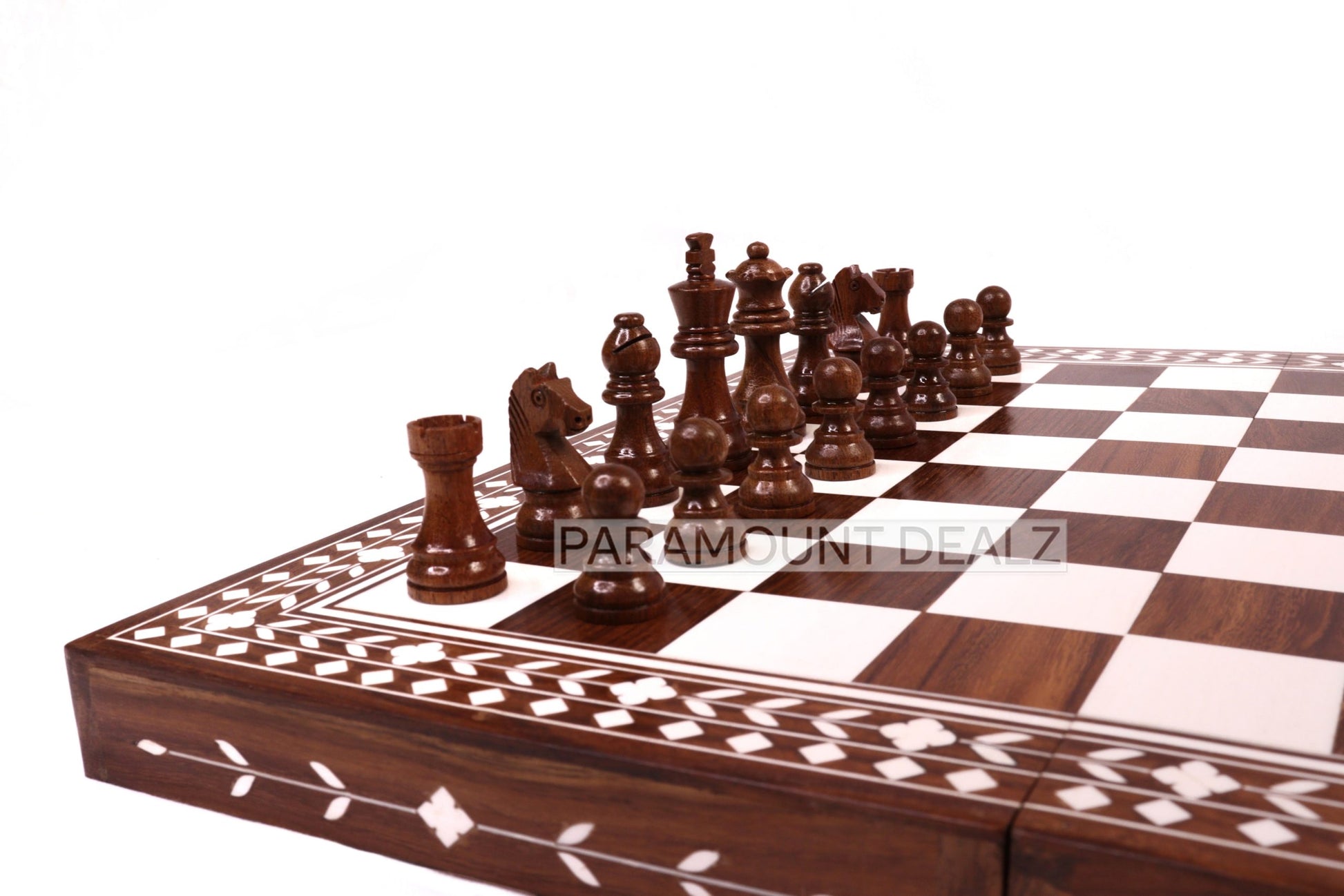 WOODEN FOLDING CHESS SET WITH WOODEN STAUNTION COINS