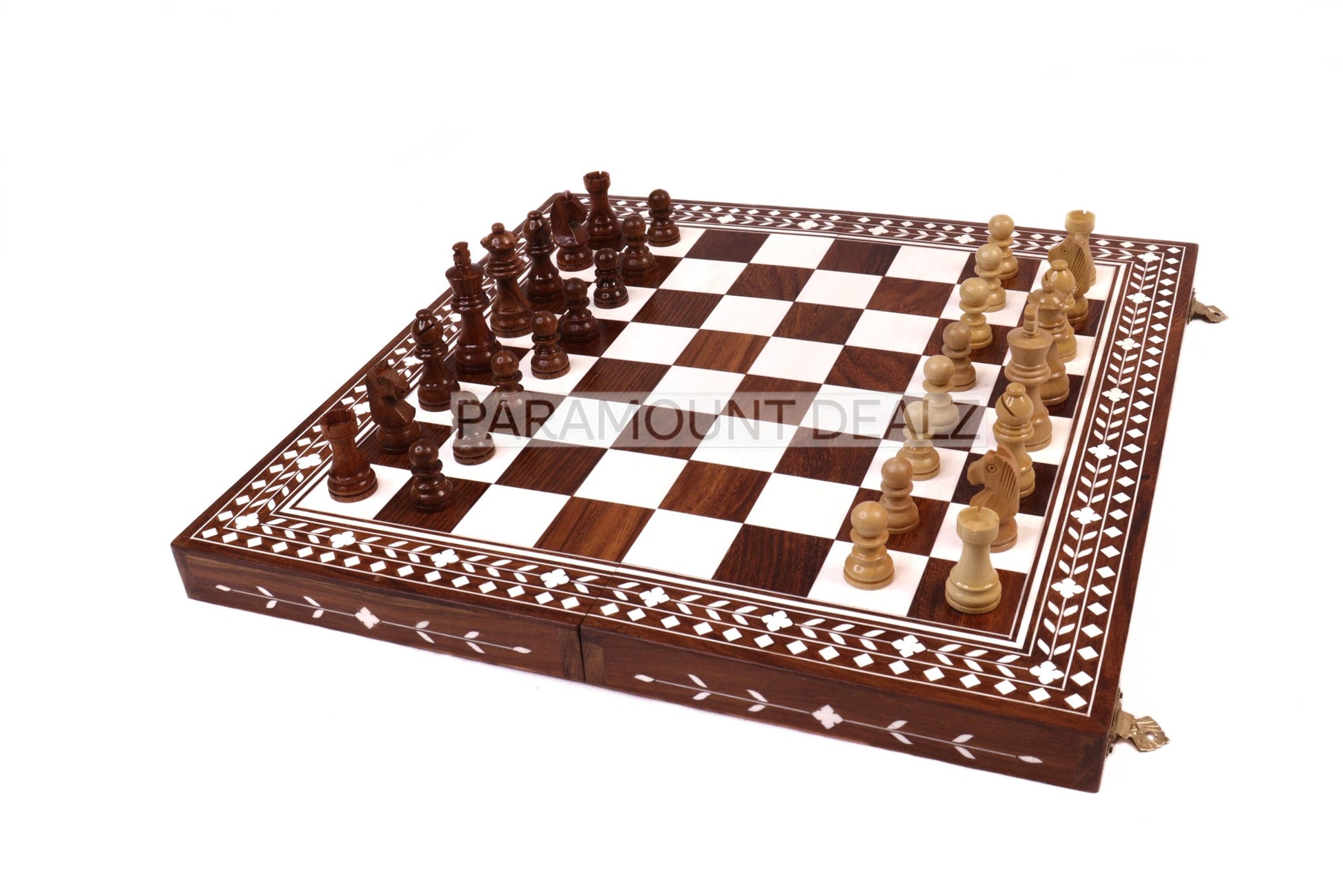 WOODEN FOLDING CHESS SET WITH WOODEN STAUNTION COINS