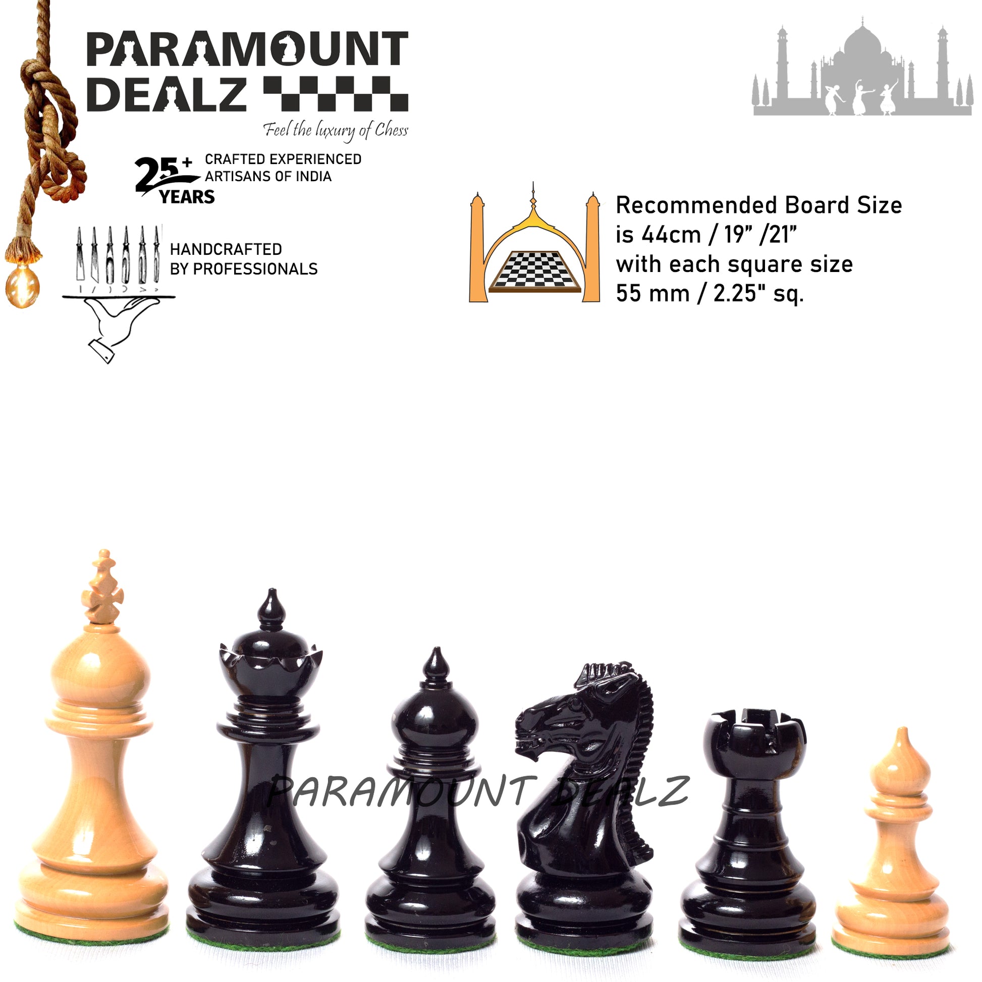 Taj Staunton Series Carved Wooden Chess Pieces