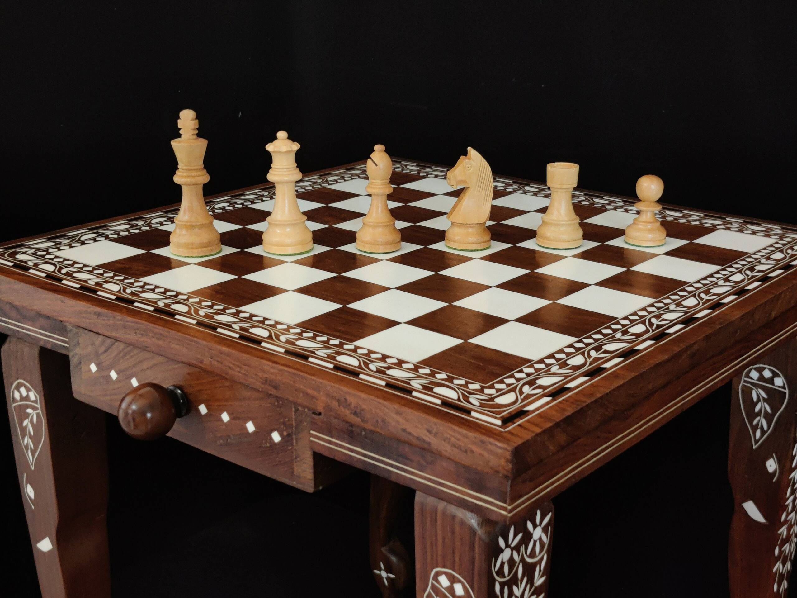 Antique Wood Inlaid Chess Board Made in India cheapest